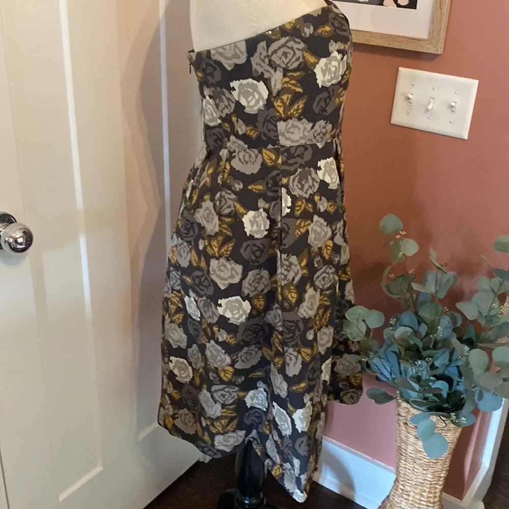 J. Crew Marielle Solstice floral strapless pockets gray gold 10 zipper dress - Picture 7 of 16